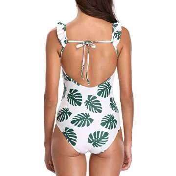 Tempt Me Women One Piece Deep V Neck Ruffled Backless Forest Printed Monokini Swimsuits White M