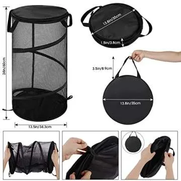 BATTOO Large Collapsible Laundry Basket with Lid Foldable Mesh Pop Up Hamper with Handles for Laundr...
