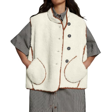 Tankaneo Womens Sherpa Fleece Vest Sleeveless Winter Button Down Fuzzy Jackets Coat with Pockets