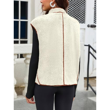 Tankaneo Womens Sherpa Fleece Vest Sleeveless Winter Button Down Fuzzy Jackets Coat with Pockets