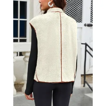 Tankaneo Womens Sherpa Fleece Vest Sleeveless Winter Button Down Fuzzy Jackets Coat with Pockets