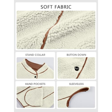 Tankaneo Womens Sherpa Fleece Vest Sleeveless Winter Button Down Fuzzy Jackets Coat with Pockets