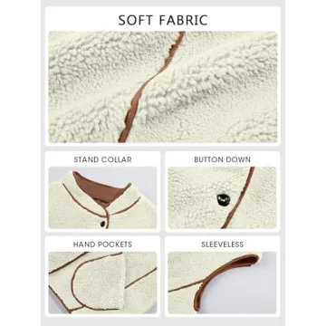 Tankaneo Womens Sherpa Fleece Vest Sleeveless Winter Button Down Fuzzy Jackets Coat with Pockets