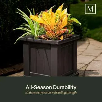 Mayne Cape Cod 14-Inch Square Planter – Self-Watering, Weather-Resistant Planter for Flowers – Durable Outdoor Design for Patio, Porch, or Entryway
