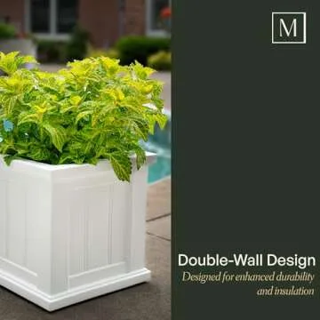 Mayne Cape Cod 14-Inch Square Planter – Self-Watering, Weather-Resistant Planter for Flowers – Durable Outdoor Design for Patio, Porch, or Entryway