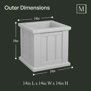 Mayne Cape Cod 14-Inch Square Planter – Self-Watering, Weather-Resistant Planter for Flowers – Durable Outdoor Design for Patio, Porch, or Entryway