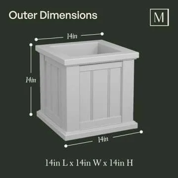 Mayne Cape Cod 14-Inch Square Planter – Self-Watering, Weather-Resistant Planter for Flowers – Durable Outdoor Design for Patio, Porch, or Entryway
