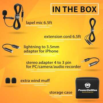 Professional Grade Lavalier Microphone with Adapter Compatible with iPhone - Lapel Microphone for iPhone X 11 12 13 14 Pro - iPhone Compatible External Microphone - iPhone XR, XS, XS Max Video Mic