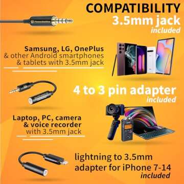 Professional Grade Lavalier Microphone with Adapter Compatible with iPhone - Lapel Microphone for iPhone X 11 12 13 14 Pro - iPhone Compatible External Microphone - iPhone XR, XS, XS Max Video Mic