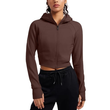 CRZ YOGA Womens Fleece Zip Up Cropped Hoodie Athletic Casual Sweatshirt Taupe, Medium