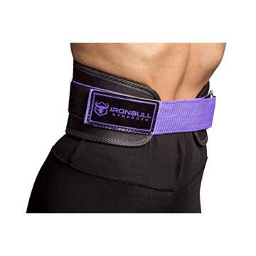 Iron Bull Strength Women Weight Lifting Belt - High Performance Neoprene Back Support - Light Weight & Heavy Duty Core Support for Weightlifting and Fitness (Black/Purple, Small)