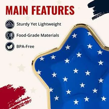 Confettiville 4th of July Paper Plates, 60-Pack Star-Shaped Fourth of July Disposable Party Paper Plates with Gold Foil Borders, Stars and Stripes, 9.8 x 9.45 Inches