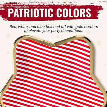 Confettiville 4th of July Paper Plates, 60-Pack Star-Shaped Fourth of July Disposable Party Paper Plates with Gold Foil Borders, Stars and Stripes, 9.8 x 9.45 Inches