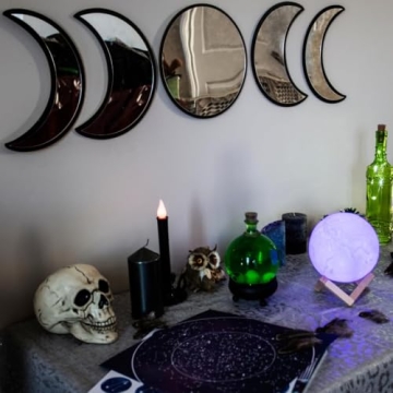 Black Magic Witch Moon Mirror Set – Gothic and Boho Wall Decor for Any Space