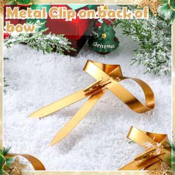 Daifunli 12 Pcs Gold Metal Bow Ornaments with Clip Gold Bow Decoration for Wedding Bridal Baby Shower Birthday Party Decor Garland Wreath Home Indoor Outdoor, 4 x 5 inches(Gold)