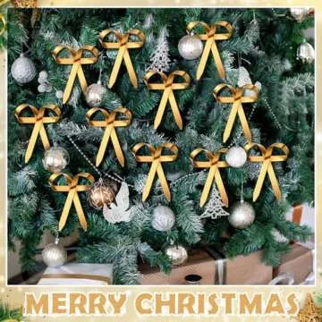 Daifunli 12 Pcs Gold Metal Bow Ornaments with Clip Gold Bow Decoration for Wedding Bridal Baby Shower Birthday Party Decor Garland Wreath Home Indoor Outdoor, 4 x 5 inches(Gold)