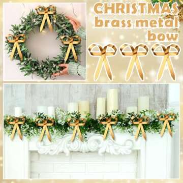 Daifunli 12 Pcs Gold Metal Bow Ornaments with Clip Gold Bow Decoration for Wedding Bridal Baby Shower Birthday Party Decor Garland Wreath Home Indoor Outdoor, 4 x 5 inches(Gold)