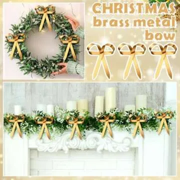 Daifunli 12 Pcs Gold Metal Bow Ornaments with Clip Gold Bow Decoration for Wedding Bridal Baby Shower Birthday Party Decor Garland Wreath Home Indoor Outdoor, 4 x 5 inches(Gold)