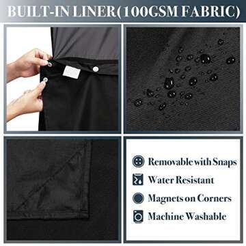 N&Y HOME Waffle Weave Shower Curtain with Snap-in Fabric Liner & 12 Black Hooks Set - Hotel Style, Water-Repellent & Washable, Mesh Top Window - 71x72, Black