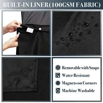 N&Y HOME Waffle Weave Shower Curtain with Snap-in Fabric Liner & 12 Black Hooks Set - Hotel Style, Water-Repellent & Washable, Mesh Top Window - 71x72, Black