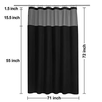 N&Y HOME Waffle Weave Shower Curtain with Snap-in Fabric Liner & 12 Black Hooks Set - Hotel Style, Water-Repellent & Washable, Mesh Top Window - 71x72, Black