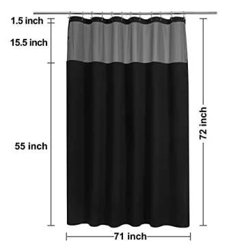 N&Y HOME Waffle Weave Shower Curtain with Snap-in Fabric Liner & 12 Black Hooks Set - Hotel Style, Water-Repellent & Washable, Mesh Top Window - 71x72, Black