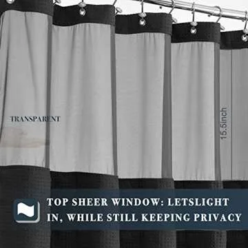 N&Y HOME Waffle Weave Shower Curtain with Snap-in Fabric Liner & 12 Black Hooks Set - Hotel Style, Water-Repellent & Washable, Mesh Top Window - 71x72, Black