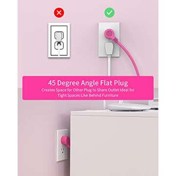 Pink Power Strip with USB Ports, NTONPOWER Travel Power Strip Flat Plug, 3 Outlets 2 USB Desktop Charging Station with 5ft Extension Cord, Wall Mount, Compact for Home Office Nightstand Cruise Ship