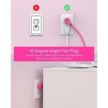 Pink Power Strip with USB Ports, NTONPOWER Travel Power Strip Flat Plug, 3 Outlets 2 USB Desktop Charging Station with 5ft Extension Cord, Wall Mount, Compact for Home Office Nightstand Cruise Ship
