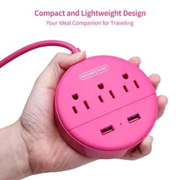 Pink Power Strip with USB Ports, NTONPOWER Travel Power Strip Flat Plug, 3 Outlets 2 USB Desktop Charging Station with 5ft Extension Cord, Wall Mount, Compact for Home Office Nightstand Cruise Ship