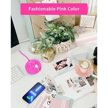 Pink Power Strip with USB Ports, NTONPOWER Travel Power Strip Flat Plug, 3 Outlets 2 USB Desktop Charging Station with 5ft Extension Cord, Wall Mount, Compact for Home Office Nightstand Cruise Ship