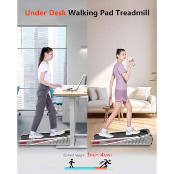 Walking Pad Treadmill, 4MPH Portable Under Desk Treadmills for Home Office, 3 in 1, No Assembly Required, Remote Control, 300 Lb Capacity (Grey)