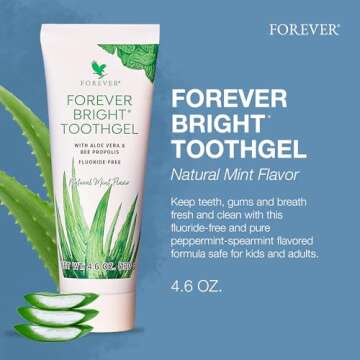 Forever Living Bright Toothgel 4.6 oz - Aloe Vera & Bee Propolis, Fluoride-Free Mint Flavor for Fami...