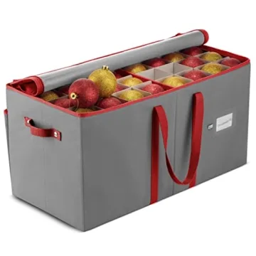 Zober Large Christmas Ornament Storage Box - Sturdy Storage Solution for 128 Ornaments with Dividers