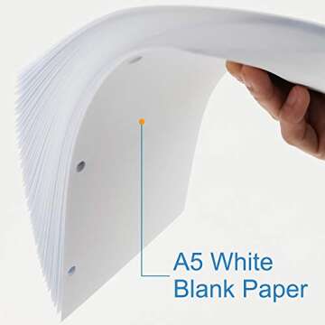A5 Filler Paper, 3 Hole Planner Refills, Organizer, Binders, Total 100 Sheets/200 Pages, 100gsm, Bla...