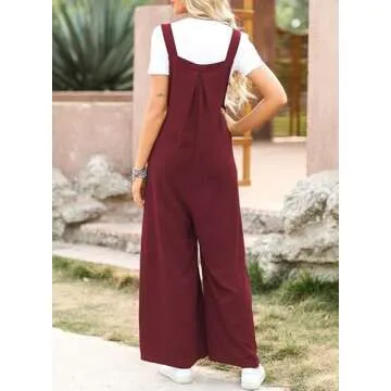 Dokotoo Womens Overalls Red Jumpsuits for Women Casual Loose Fit Solid Color Wide Leg One Piece Sleeveless Jumpsuit Adjustable Straps Long Pant Rompers with Pockets Medium