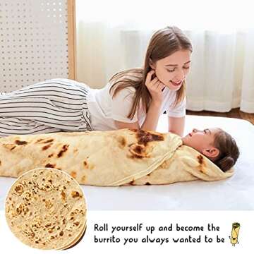 CASOFU Burritos Tortilla Throw Blanket, Double Sided Giant Flour Novelty Blankets for Your Family, 285 GSM Soft and Comfortable Flannel Taco Blanket.(Yellow, 60 inches)