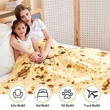 CASOFU Burritos Tortilla Throw Blanket, Double Sided Giant Flour Novelty Blankets for Your Family, 285 GSM Soft and Comfortable Flannel Taco Blanket.(Yellow, 60 inches)