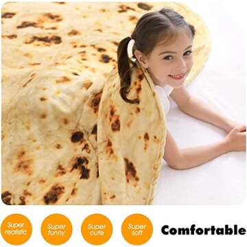 CASOFU Burritos Tortilla Throw Blanket, Double Sided Giant Flour Novelty Blankets for Your Family, 285 GSM Soft and Comfortable Flannel Taco Blanket.(Yellow, 60 inches)
