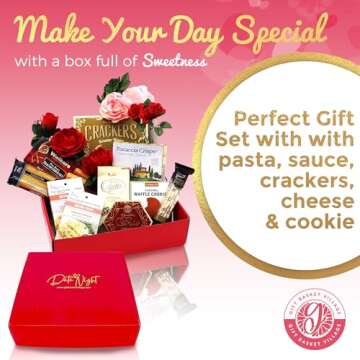 Gift Basket Village Date Night Gift Box – Gourmet Pasta, Cheese, Crackers, Cookies, Roca and More, Ideal Valentine's Day Gift or Anniversary Surprise, Handcrafted with Care