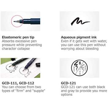 Tombow Fudenosuke Fude Brush Pen Hard (GCD-111) x5 Set, with Original Sticky Notes – Great for Calligraphy, Art Drawings, Illustration, Manga