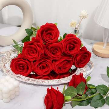 Ouddy Decor 20 Pcs Fake Red Roses Artificial Silk Flowers with Long Stems for Valentines Day Decor Wedding Home Party Table Centerpieces Bridal Bouquet DIY Floral Arrangment