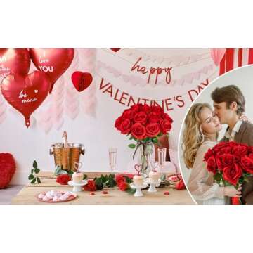 Ouddy Decor 20 Pcs Fake Red Roses Artificial Silk Flowers with Long Stems for Valentines Day Decor Wedding Home Party Table Centerpieces Bridal Bouquet DIY Floral Arrangment