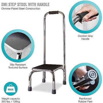 DMI Step Stool with Handle and Non Skid Rubber Platform, Lightweight and Sturdy Stool for Seniors, A...