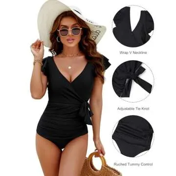 Blooming Jelly Women's Tummy Control Swimsuits Modest Bathing Suit with Ruffle Sleeves