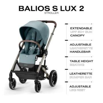 Cybex Balios S Lux Toddler and Baby Stroller with Reversible Seat, Unique One-Pull Harness, and Multiple Recline - Travel System Ready, with One Hand Fold, Taupe Frame/Sky Blue Seat