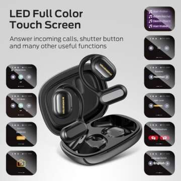 Monster Open Ear Headphones Touch Screen Earbuds, Open Touch Pro 100 Wireless Earbuds Support TF Card, Bluetooth Earbuds with ENC Clear Talk, Multiple EQ Modes, Comfort Earhooks, IPX5, 30H Playback