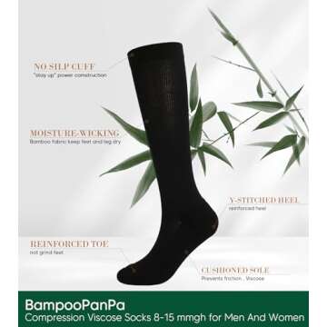 Bamboo Rayon Compression Socks for Women Men, 8-15mmHg Moderate Circulator Graduated Support Sock for Running Cycling Travel