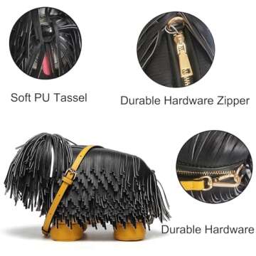 Lyuxhetaokdiq Women Dog Shaped Crossbody Shoulder Bag Handbag PU Leather Unique Novelty Dog Shaped Purse(Black)