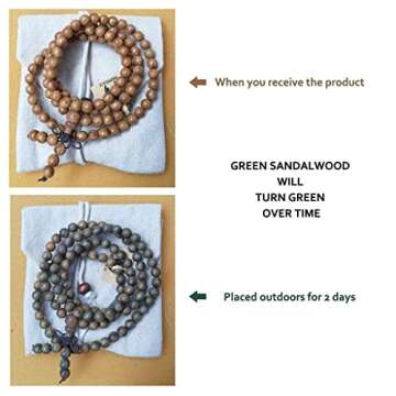HAPPEACE 6mm Natural Fragrant Green Sandalwood 108 Mala Beads - Tibetan Buddhism Prayer Beads